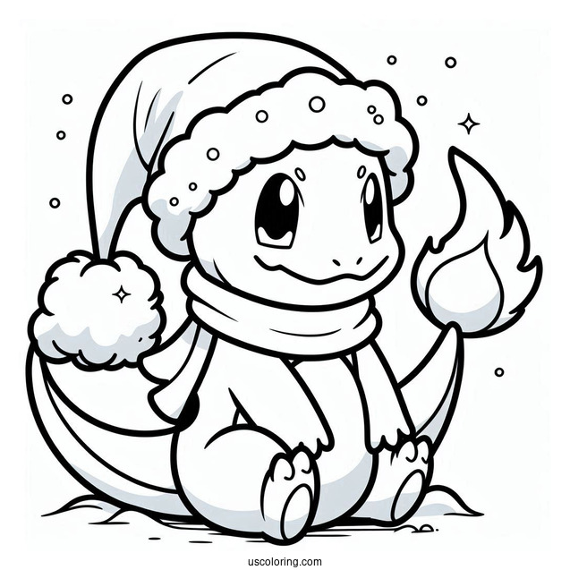 Pokemon Christmas Coloring Page Cute Charmander In Santa Hat For Preschoolers