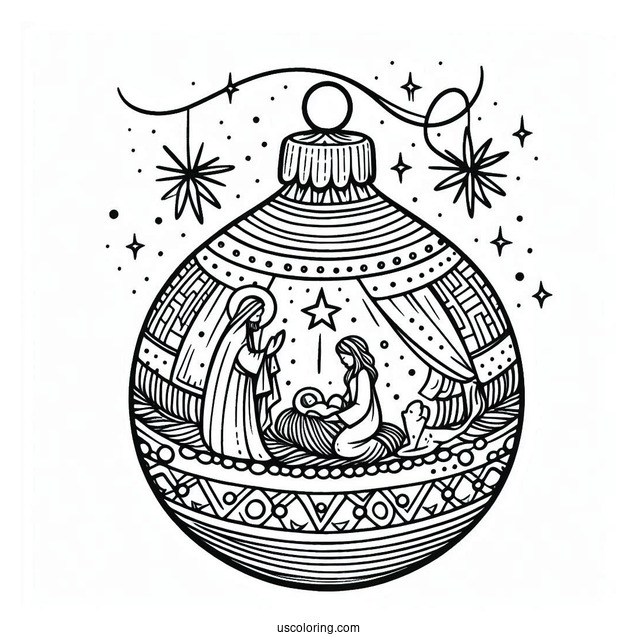 Christmas Bauble Nativity Coloring Page