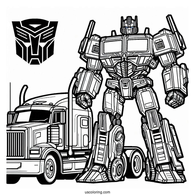 Autobot And Truck Optimus Prime Coloring Page
