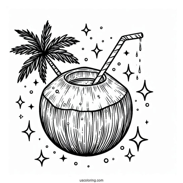 Sparkling Coconut Coloring Page Drink For Kids