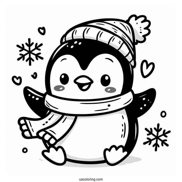 Cute Cartoon Penguin Coloring Sheet