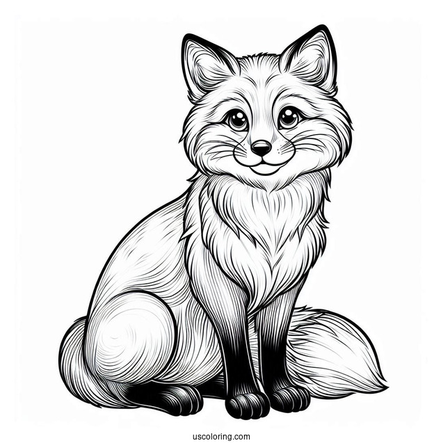 Smiling Realistic Fox Coloring Page
