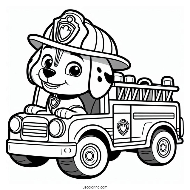Marshall With Fire Truck Coloring Page
