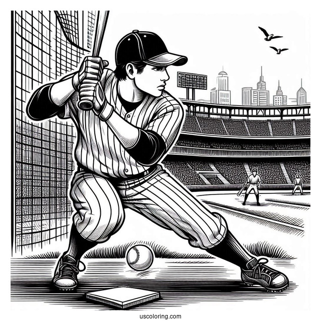 Baseball Players On The Pitch To Color