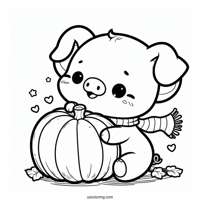 Piglet Carrying A Large Pumpkin Coloring Page For Kids