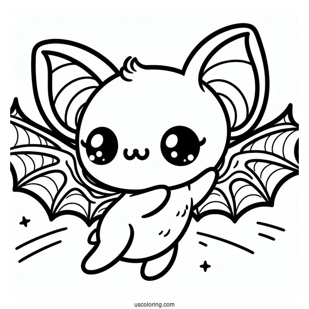 Kawaii Bat Coloring Page Flying For Preschoolers