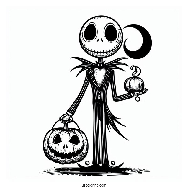Jack Skellington Holding Jack-O-Lantern Halloween Coloring In