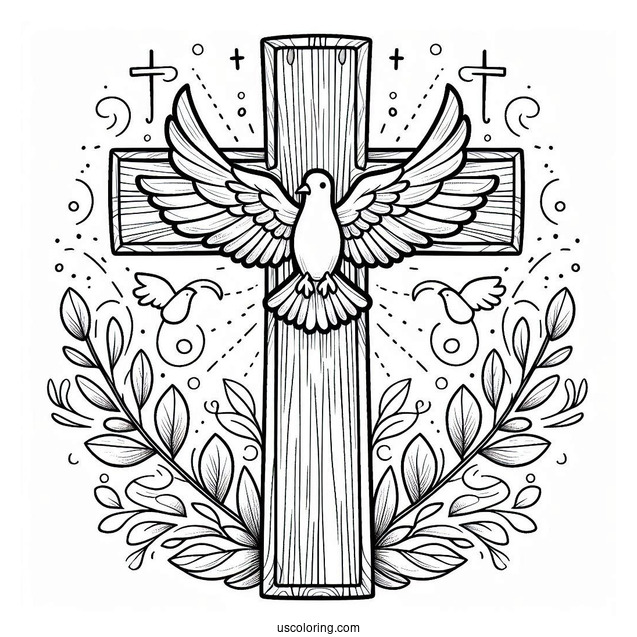 Wooden Cross With Peace Dove Coloring Sheet