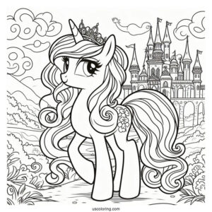 Coloring Page of Princess Cadence in Front of Castle