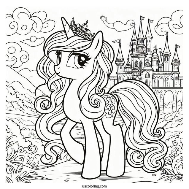 Coloring Page of Princess Cadence in Front of Castle