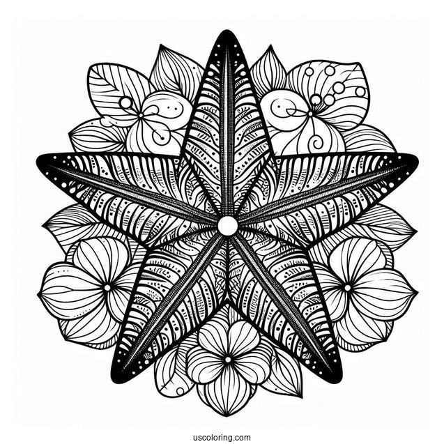 Starfish Coloring Page And Flower Mandala