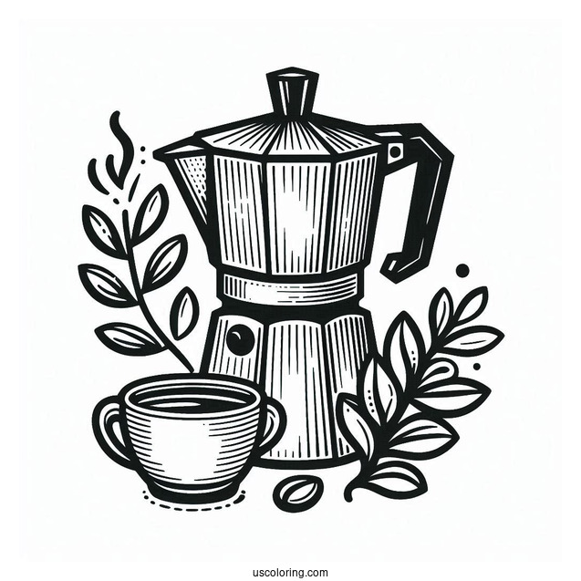 Coffee Coloring Pages Of Easy Outline Of Moka Coffee Pot