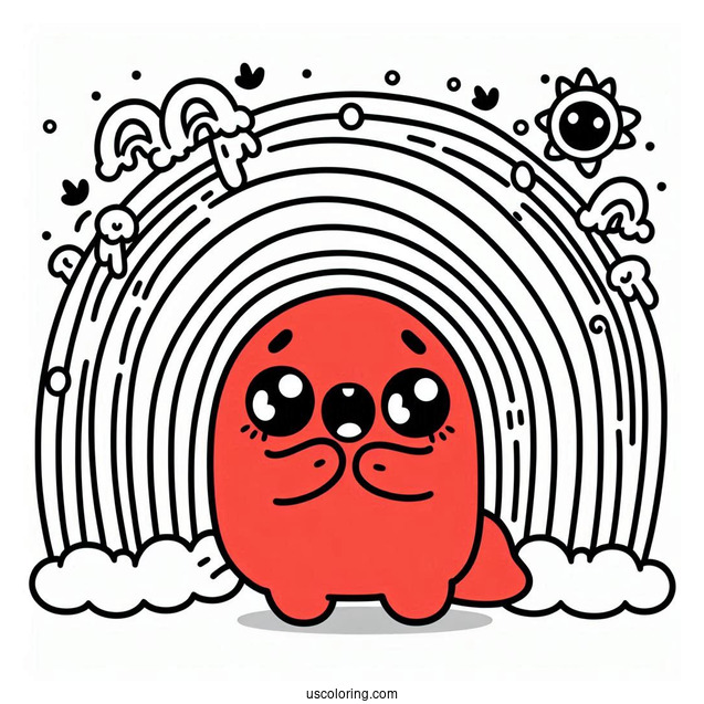 Red Friend Hiding From Scary Rainbow Friends Coloring Page