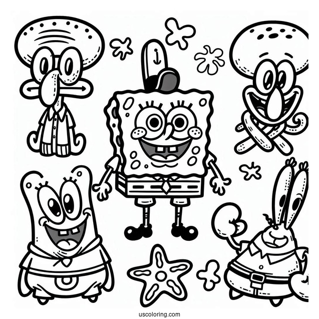 SpongeBob, Squidward, And Patrick Coloring Sheet
