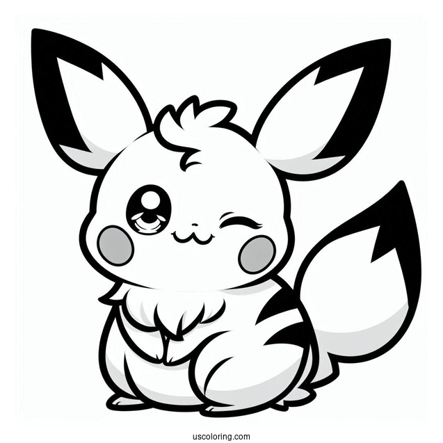 Winking Pichu Coloring Page For Kids