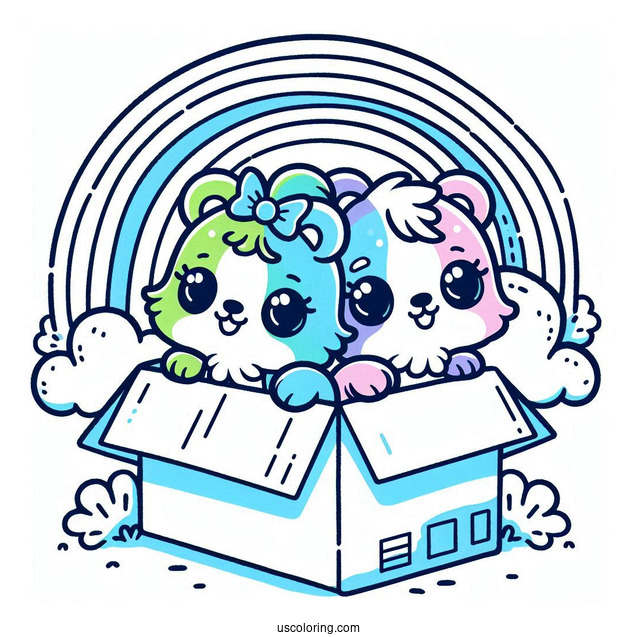 Blue, Green, And Purple Rainbow Friends Coloring Page Coming Out Of Box