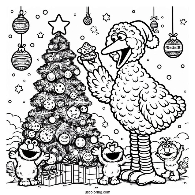 Big Bird, Elmo, Cookie Monster, And Friends Decorating Christmas Tree