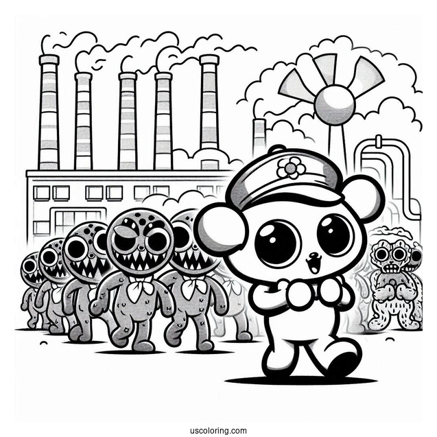 Poppy Playtime Coloring Page Of Scary Wuggles Walking In The Factory For Kids