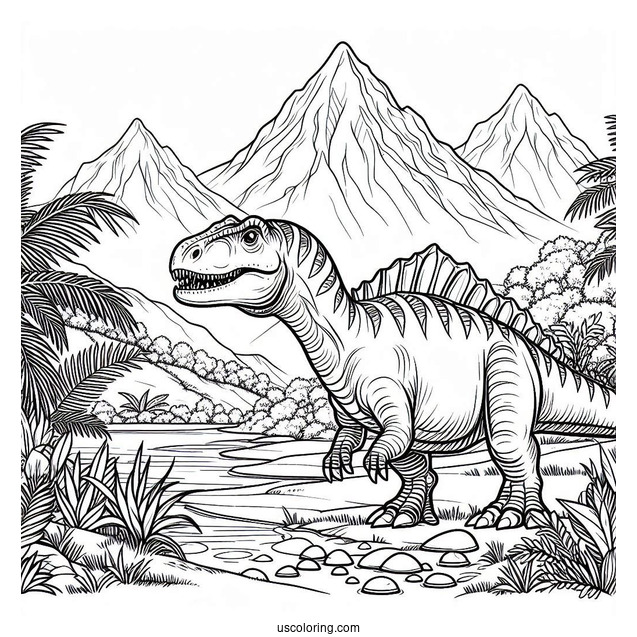 Spinosaurus Coloring Page In The Mountains
