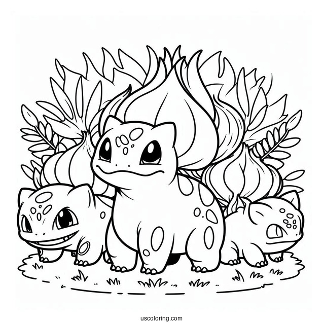 Bulbasaur Coloring Page With Ivysaur, And Venusaur Evolution