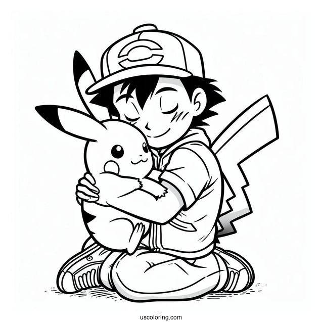 Coloring Page Of Ash Embracing Pikachu