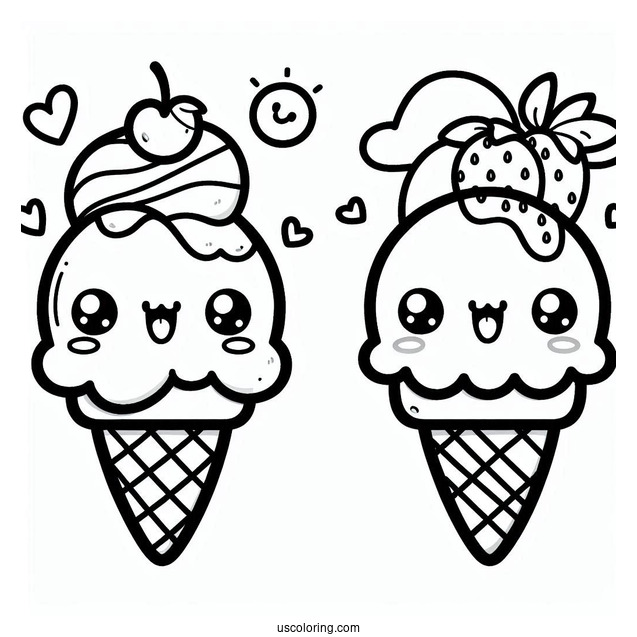 Cute Coloring Page Of Cartoon Ice Cream On A Cone For Kids