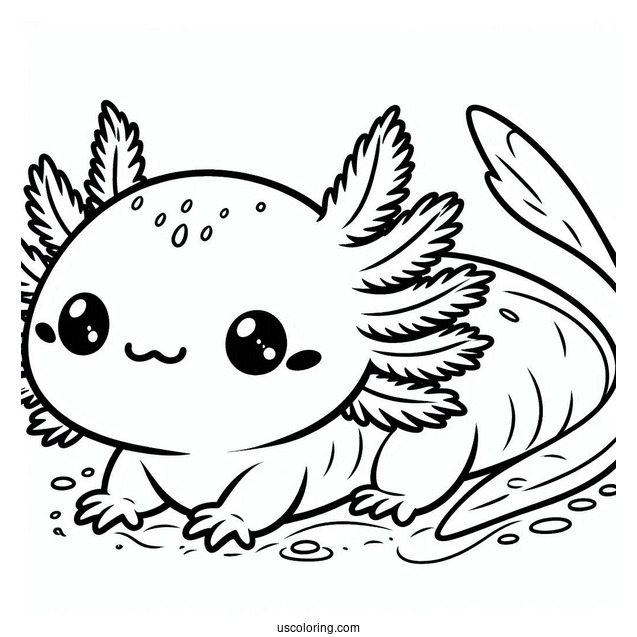 Easy Cartoon Axolotl Coloring Page For Preschoolers