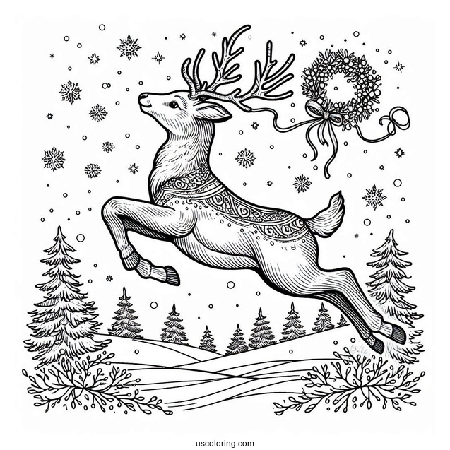 Reindeer Leaping Through The Snow To Color