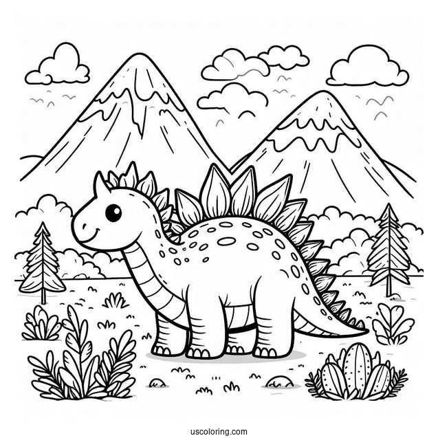 Stegosaurus Coloring Page In The Mountains