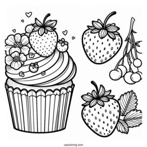 Strawberry Cupcake Coloring Sheet