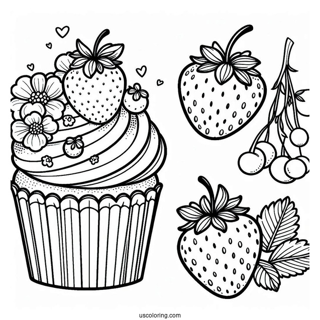 Strawberry Cupcake Coloring Sheet