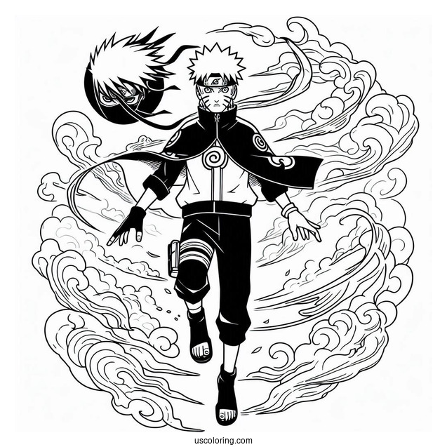 Naruto Coloring Page And Kakashi Falling From The Sky