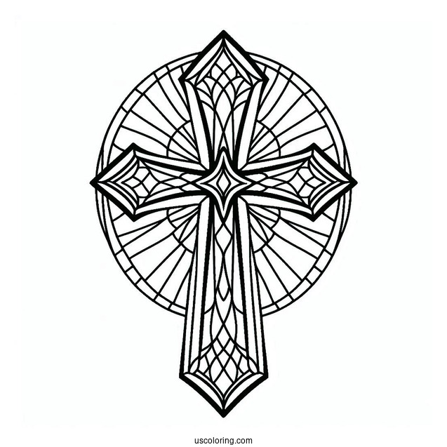 Easy Stained Glass Cross To Color For Kids