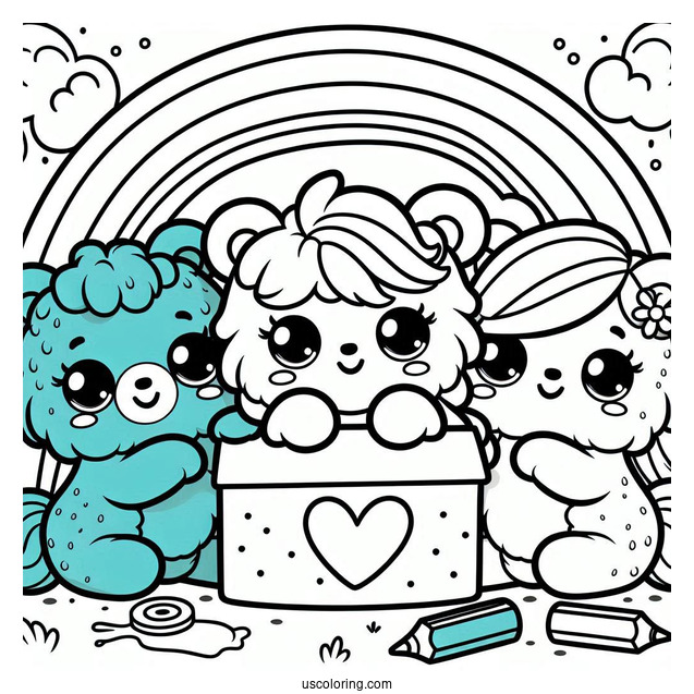 Blue, Green, And Purple Rainbow Friends Coloring Page Coming Out Of Box