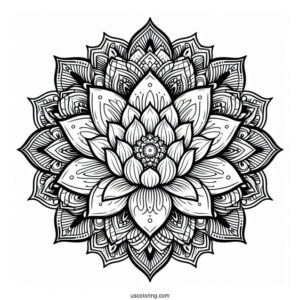 Lotus Inside A Complex Flower Mandala Coloring Page