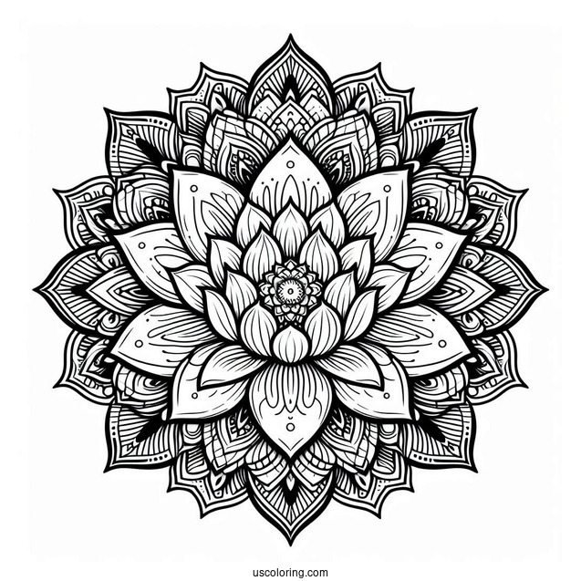 Lotus Inside A Complex Flower Mandala Coloring Page