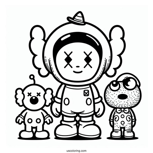 KAWS Coloring Page Astro Boy, Elmo, And Pinocchio For Kids