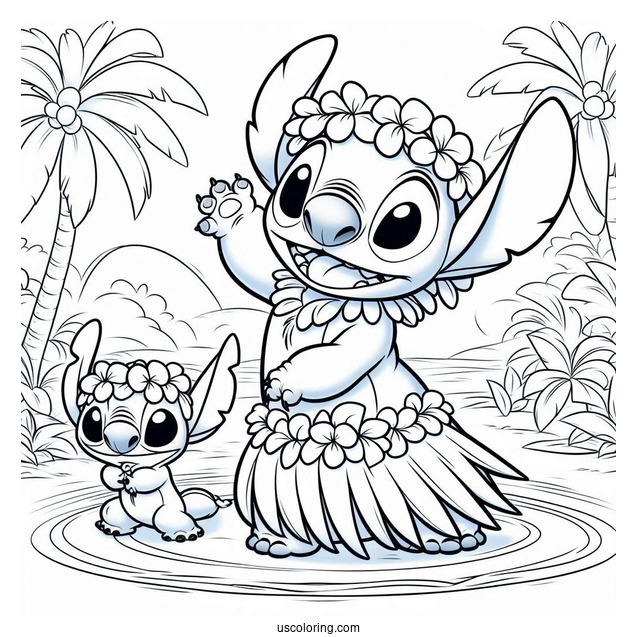 Lilo Showing Stitch How To Hula Dance Coloring Page