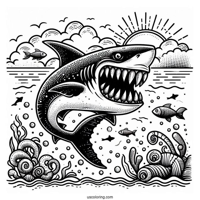 Scary Cartoon Shark Coloring Page