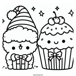 Pompompurin And Scone Holding Christmas Presents Coloring Page