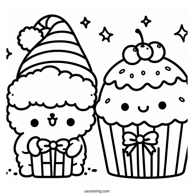 Pompompurin And Scone Holding Christmas Presents Coloring Page