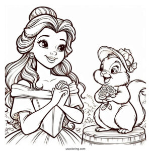 Princess Belle With Mrs Potts And Chip Coloring Page