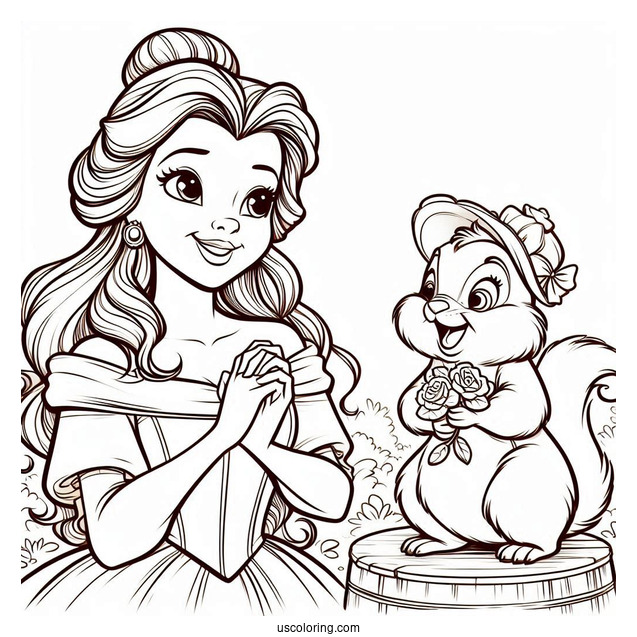 Princess Belle With Mrs Potts And Chip Coloring Page