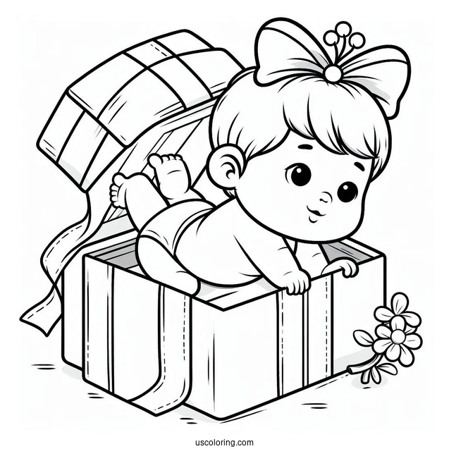 Baby Coloring Page Of Boy Coming Out Of Gift Box