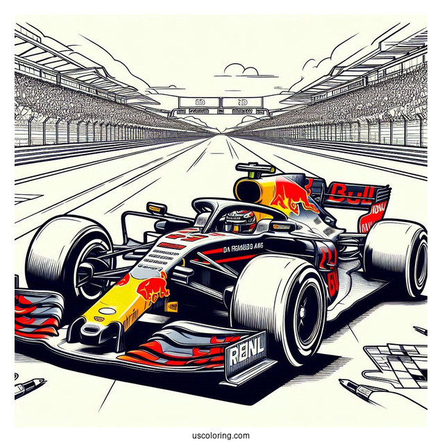 F1 Coloring Page Of Red Bull Max Verstappen Race Car