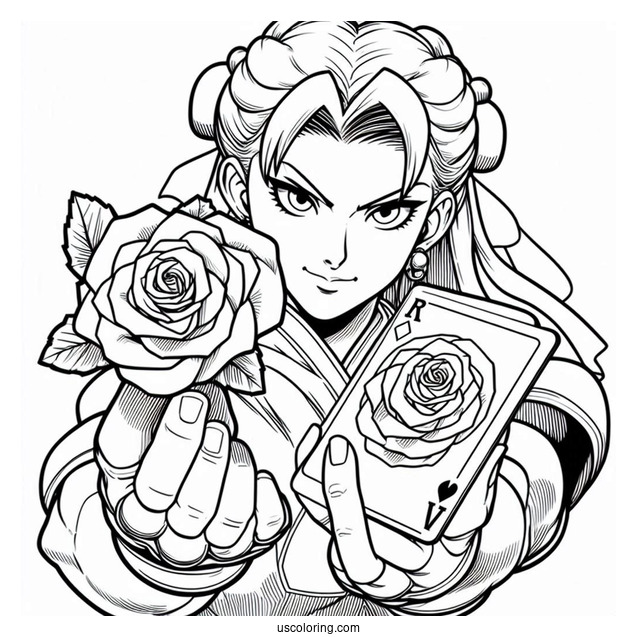 Street Fighter Coloring Page Of Rose Holding Up A Card
