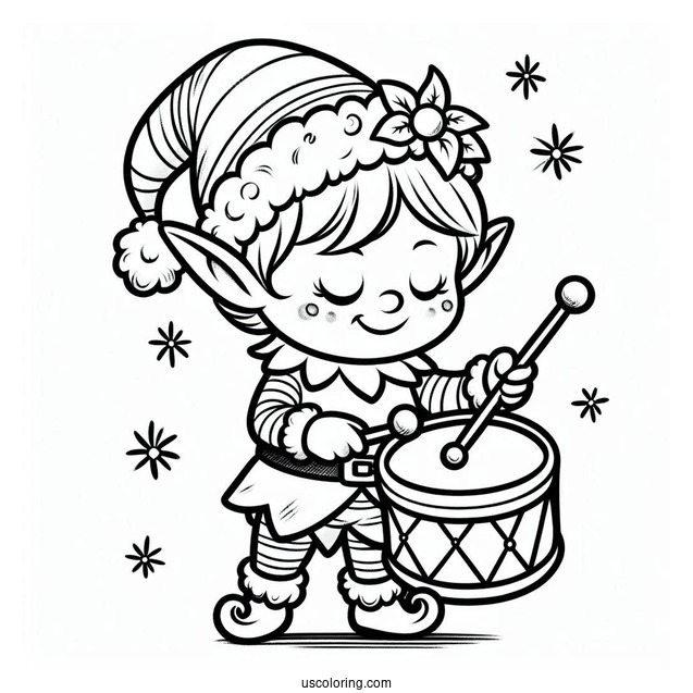 Cute Elf Playing a Drum To Color