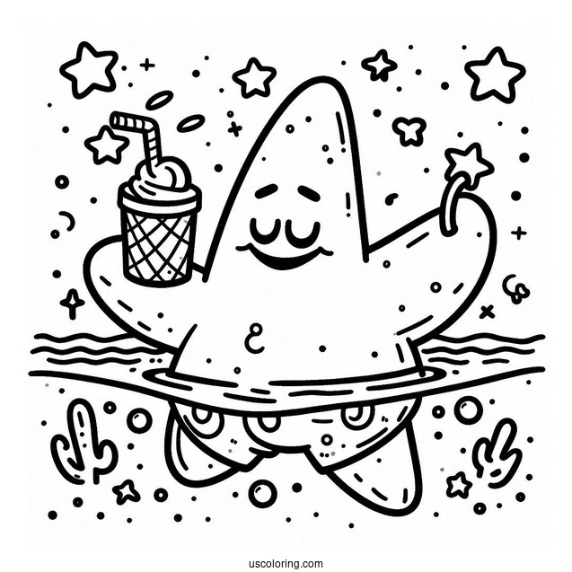 Cute Patrick Star Coloring Page Swimming For Kids