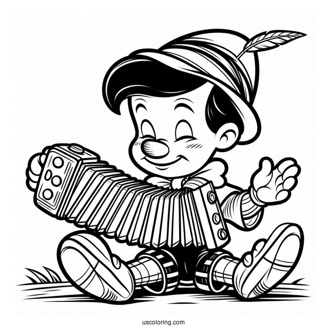 Pinocchio Coloring Page Of Playing The Accordion