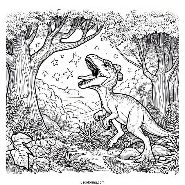 Roaring Parasaurolophus Coloring Page In The Forest
